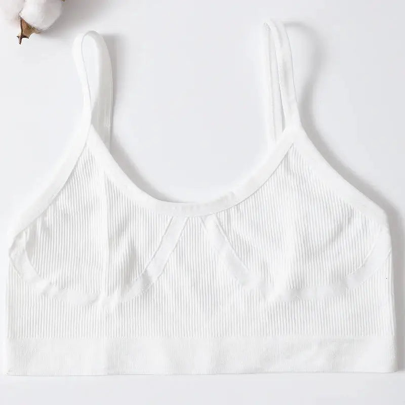 Seamless ribbed bralette by Simples Market, white, wireless cups, no pads, wide underband