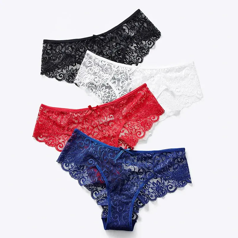 LaceLuxe Women Breathable Lace Panties Briefs Comfortable Nylon Spandex Blend With Hollow Bowknot Design