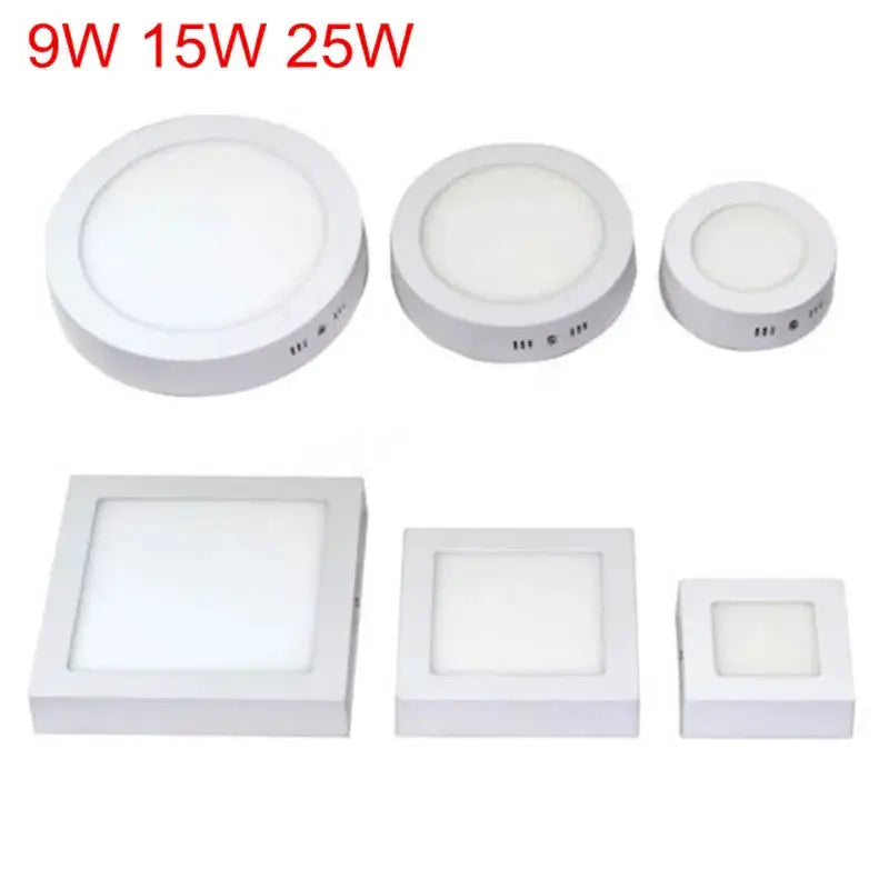 Simples Market LED ceiling light panels set; six white panels (three round 9W/15W/25W, three square)