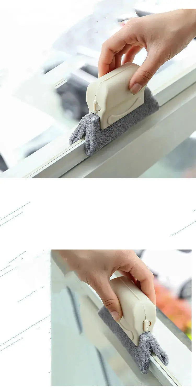 Groove cleaning brush by Simples Market with beige body and gray cloth pad
