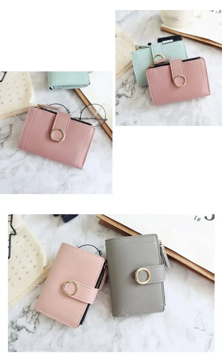 Zipper wallets set of four in pastel PU leather with gold ring accents