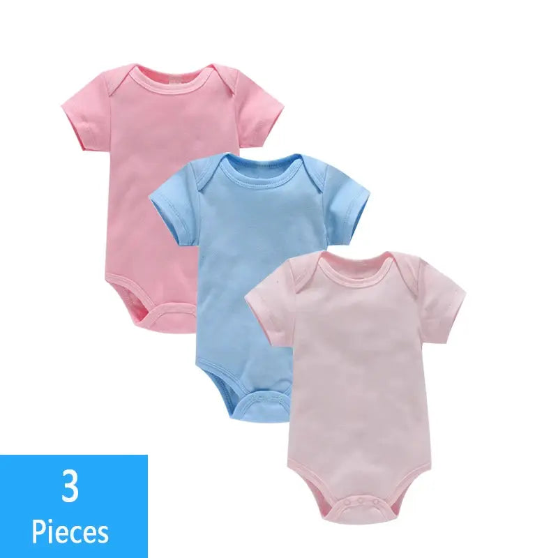 3 Piece Baby Bodysuit Set Cotton Summer Romper For Newborns Boys Girls Solid Color Jumpsuit Clothing