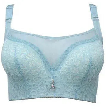 Light blue lace full-coverage bra with center charm and adjustable straps, Simples Market
