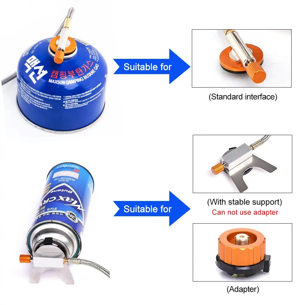 Widesea camping gas stove with blue canister, orange control knob and sturdy stand (Simples Market)