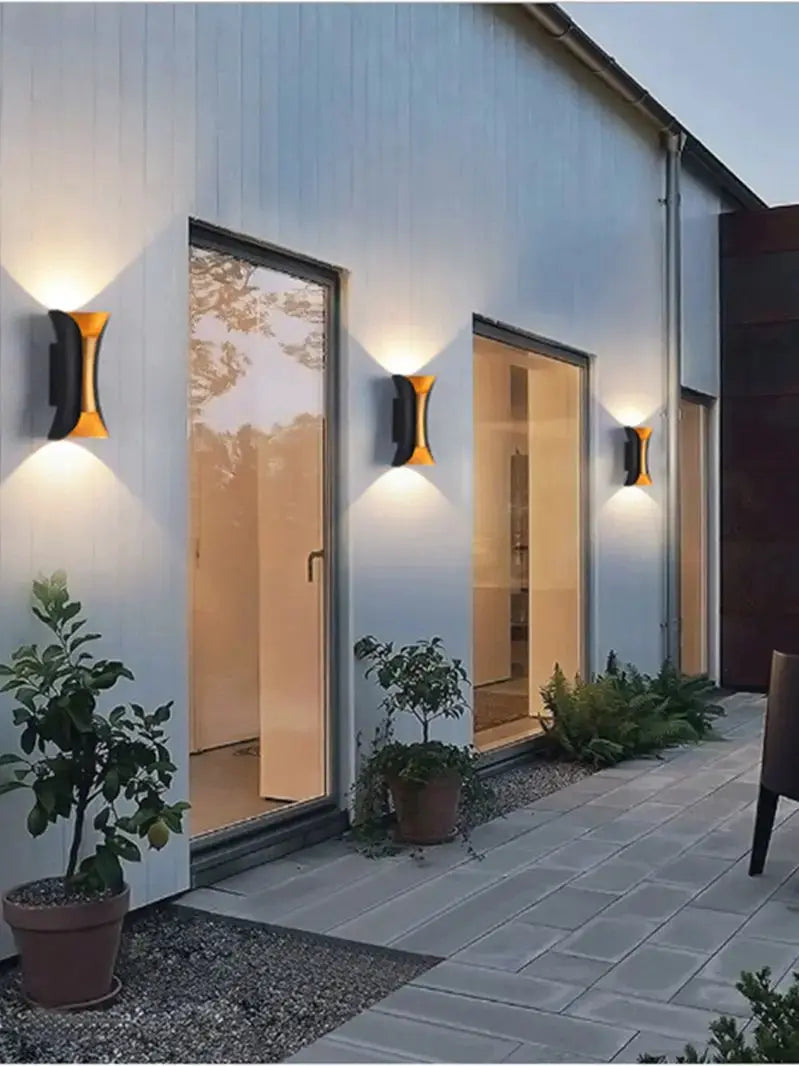 Simples Market aluminum golden LED outdoor wall light, IP65 waterproof porch garden sconces, set of 3