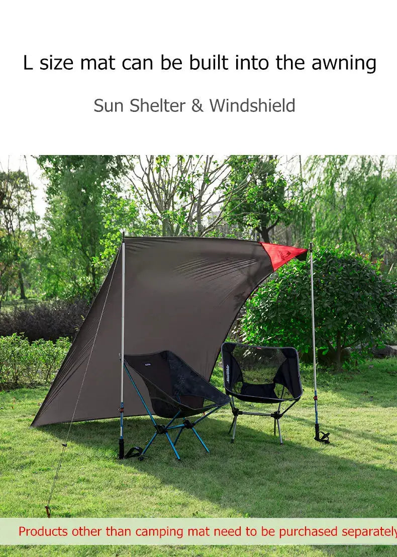 Naturehike picnic blanket pocket beach mat with gray sun shelter and two folding camping chairs