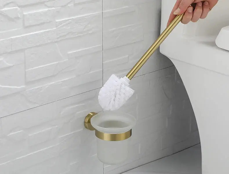 Simples Market brushed gold toilet brush with wall-mounted holder in bathroom accessory set