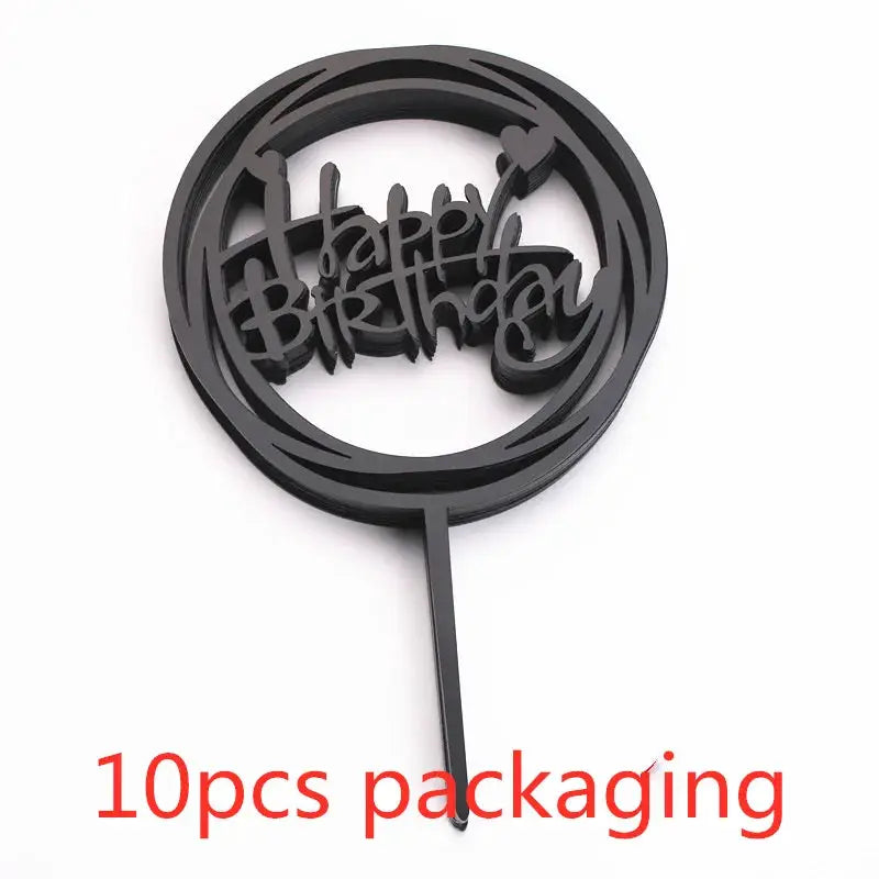10 Pcs Rose Gold Silver Black Acrylic Cake Toppers Set For Birthday Parties Baby Showers And Dessert Decoration