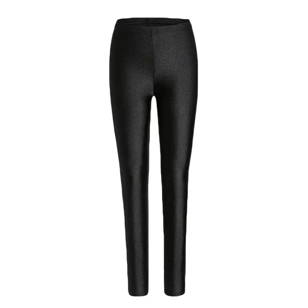 Leggings, black shiny high-waist fleece-lined autumn-winter thick slim pants for women, Simples Market