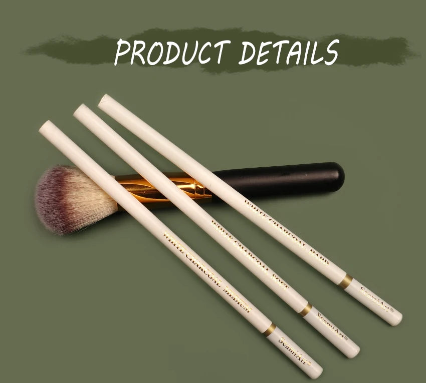 SeamiArt white charcoal pencils set, 3-piece with soft/medium/hard leads for sketching