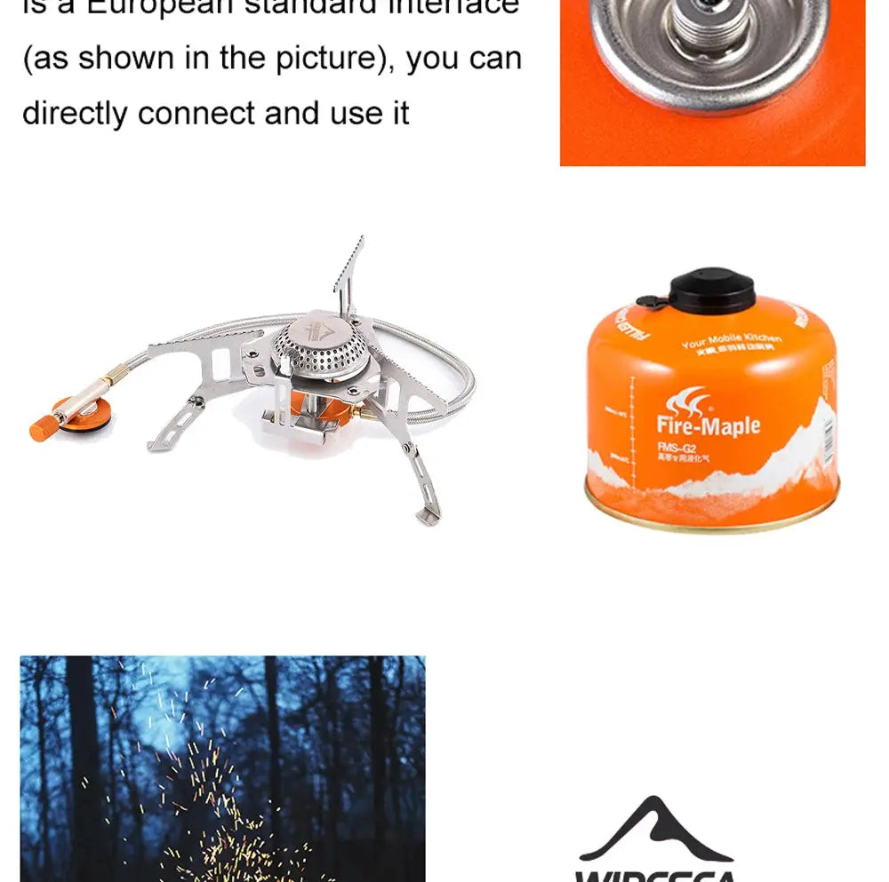 Widesea camping gas stove and orange Fire-Maple canister; portable outdoor burner set (2 items)