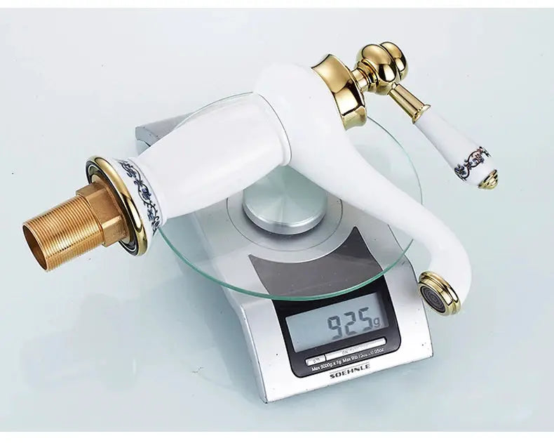 Bathroom faucet antique bronze finish brass with white ceramic lever, single-handle water mixer tap by Simples Market ELFCT001