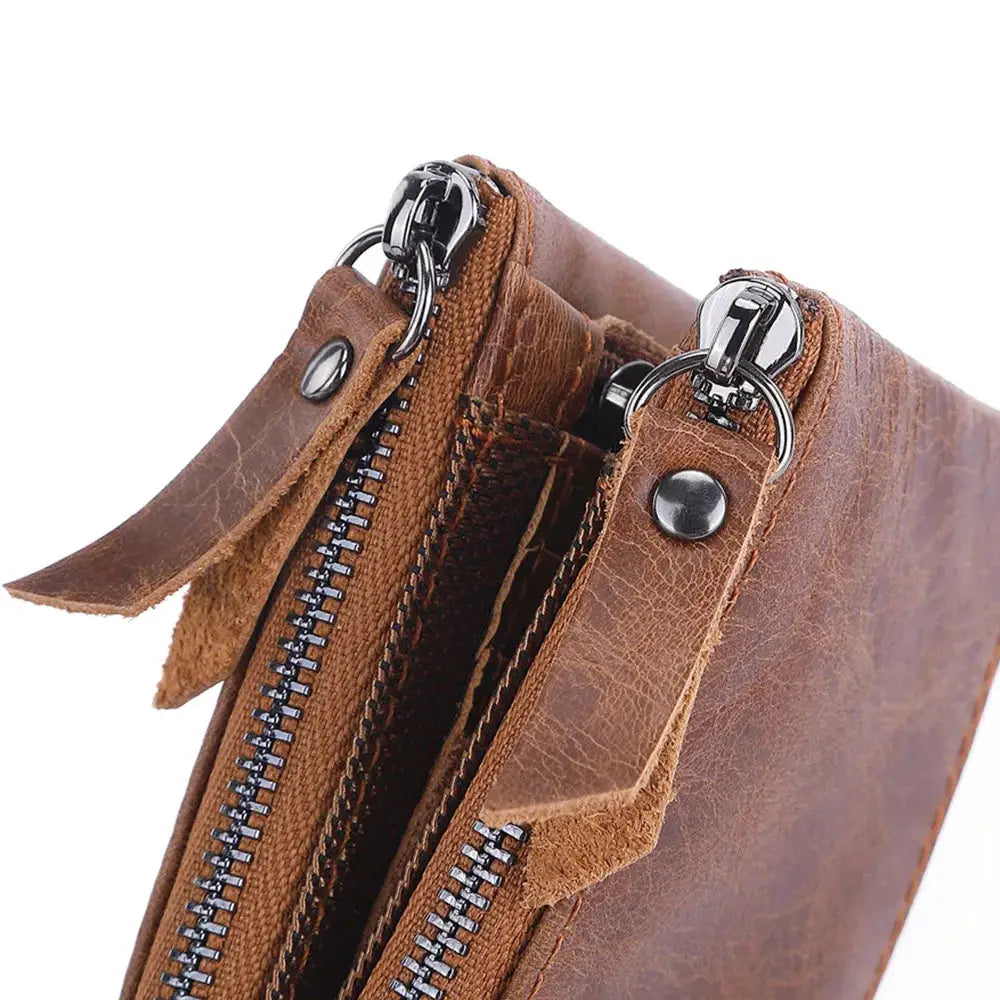 Men's wallet by Simples Market in brown genuine cowhide leather with dual zipper closures
