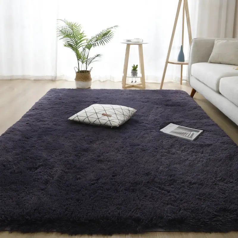 Large grey shag rug for living room, long-pile fluffy floor mat, 160x230 cm