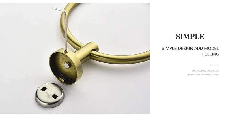 Towel ring, brushed gold, wall-mounted, with mounting hub and separate cap.