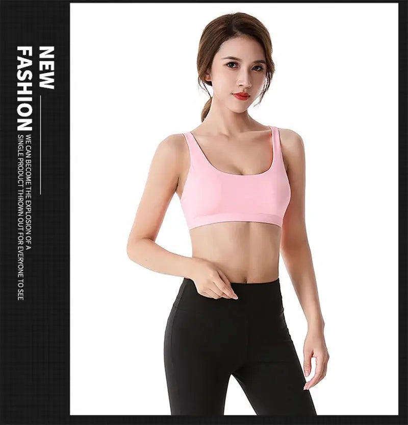 New Fitness Sports Bra for Women by Simples Market, pink cross-back push-up design with black high-waisted leggings set