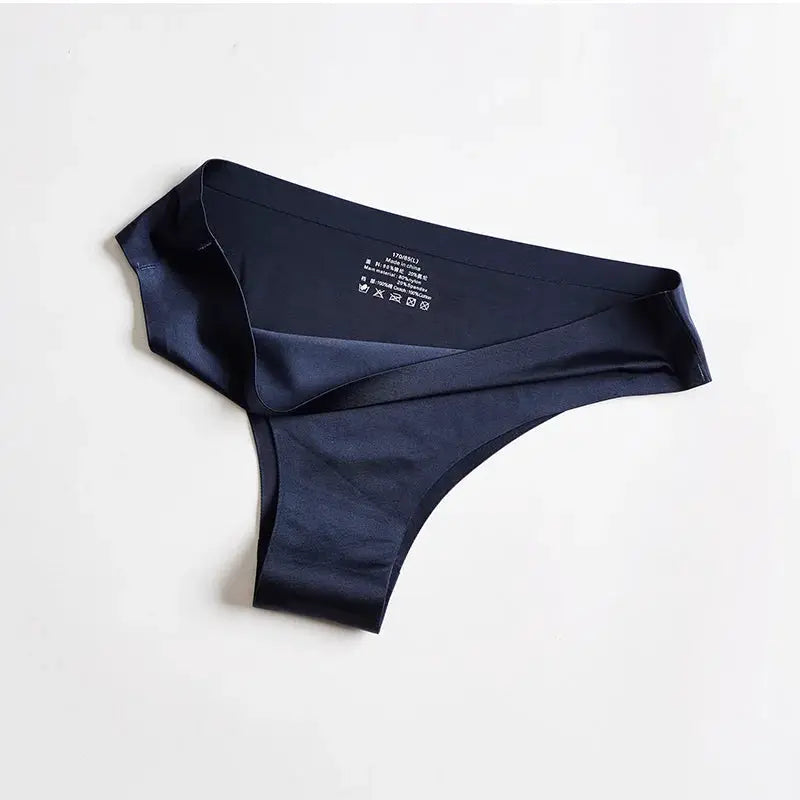 BANNIROU seamless thong underwear, navy ice-silk fabric, 1-piece T-back panties