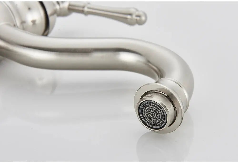 Vessel sink faucet, deck-mounted, single-hole, brushed stainless finish with aerator
