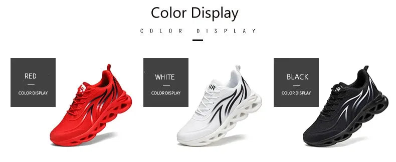 Men's mesh running shoes in red, white, and black color options by Simples Market