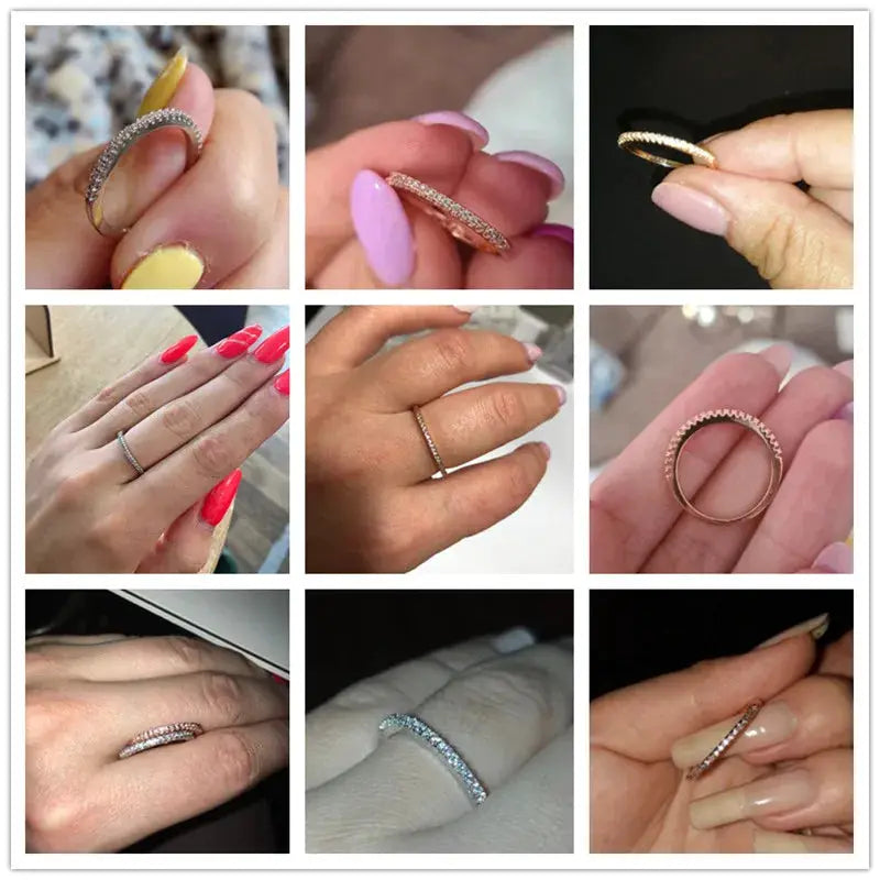 Huitan Minimalist Thin Ring For Women, Cubic Zirconia Wedding Ring, High Quality Brass Jewelry