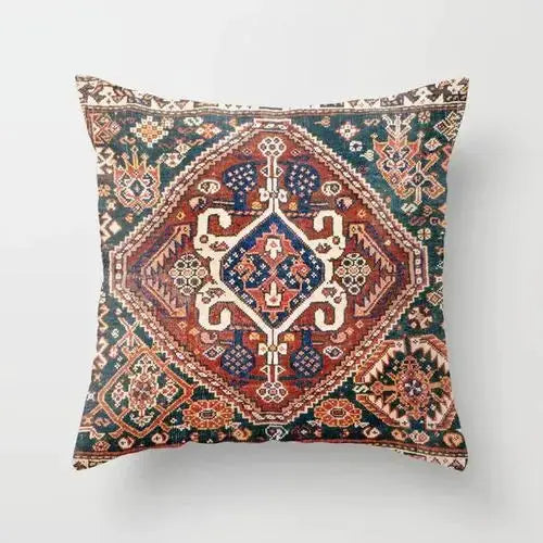 Pillow cover by Simples Market, Moroccan boho tapestry with red, blue and green geometric pattern for living room decor