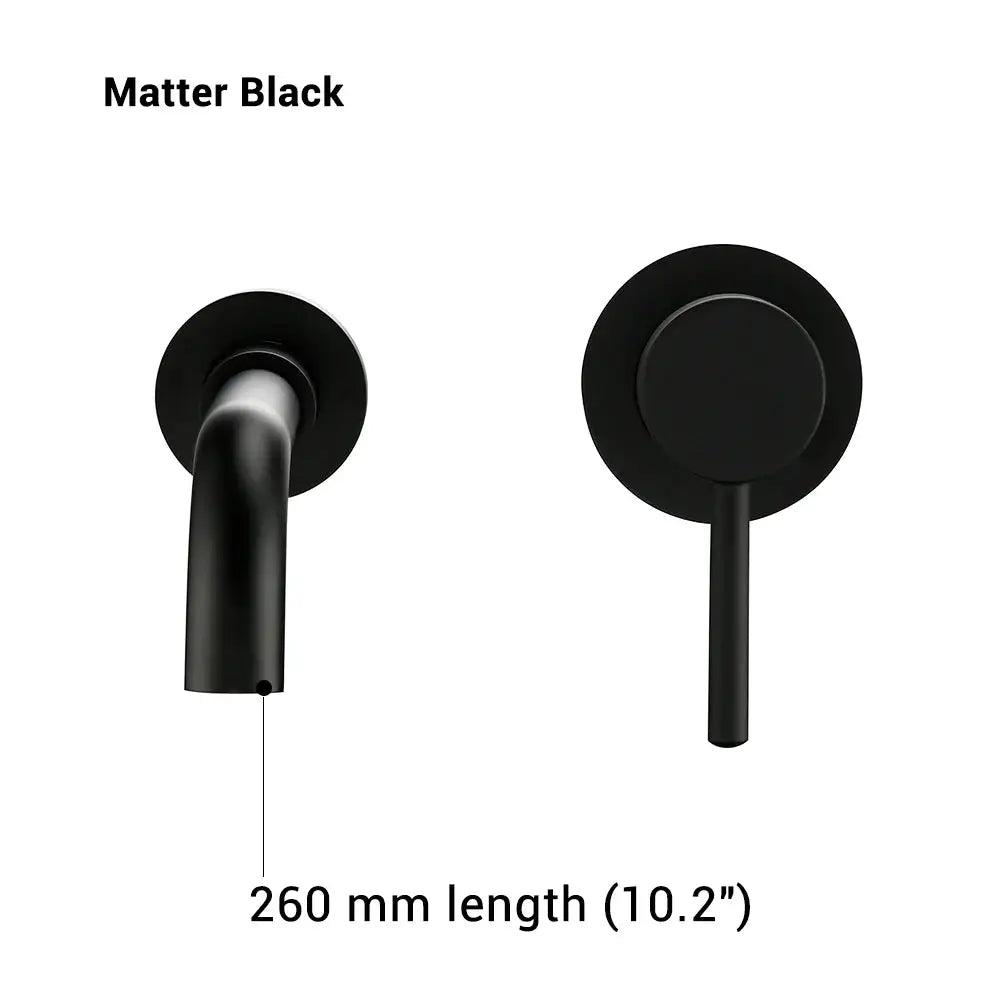 Wall-mounted bathroom basin faucet, matte black finish, single-handle tap, 260 mm length