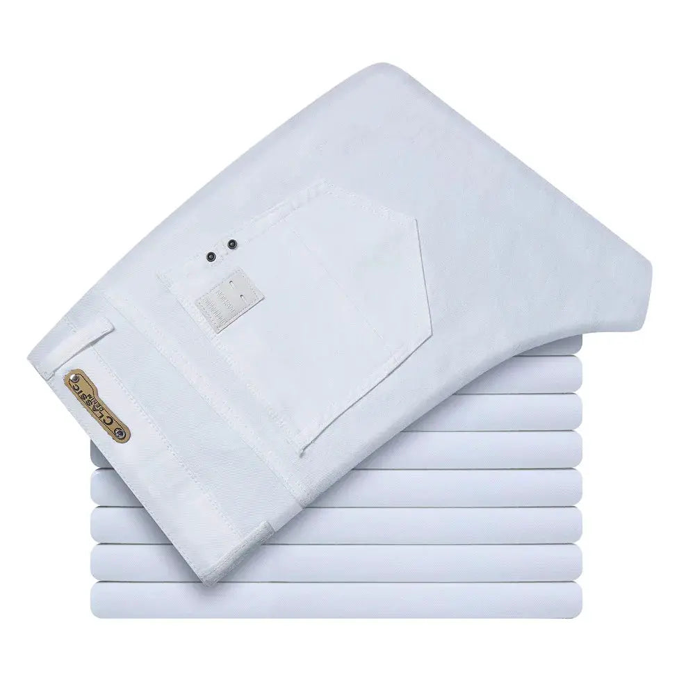 Men's white jeans by Simples Market, casual slim-fit soft denim trousers