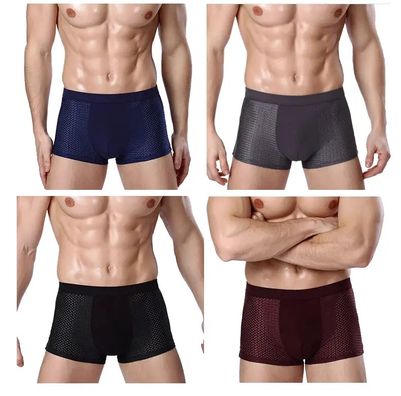 Simples Market men's bamboo-fiber boxer shorts set, breathable mesh, 4pc in navy gray black burgundy, L-8XL