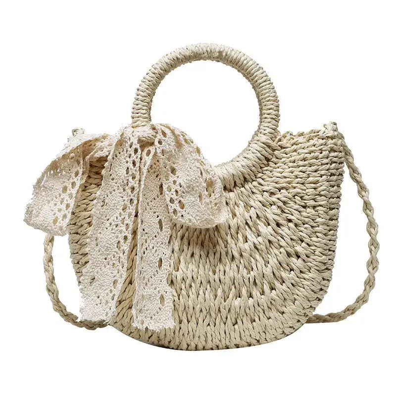 Yogodlns Handmade Half Round Rattan Woven Straw Bag Summer Women Messenger Crossbody Small Beach Handbag New