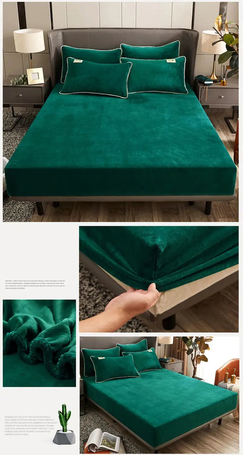 AISIRUI Plush Fitted Sheet in emerald green velvet with elastic mattress cover, Simples Market
