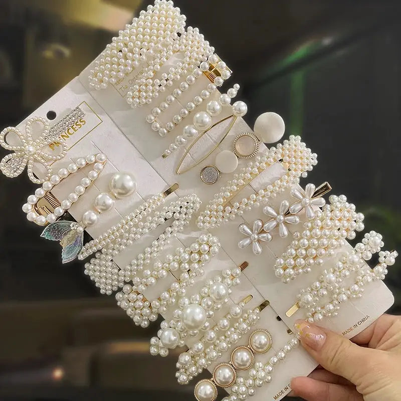 Korean Inspired Luxe Pearl Hair Clips With Geometric Alloy And Plastic Pins For Women Secure Fashion Accessory