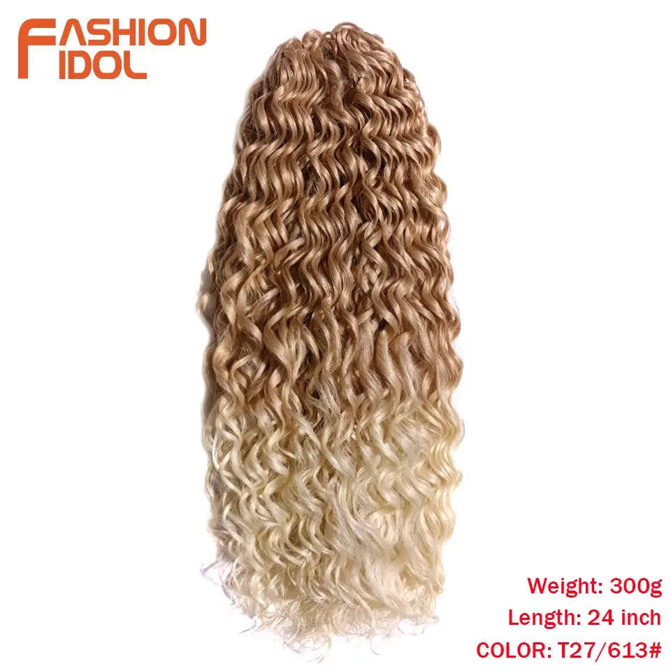 Jessica Hair deep wavy twist crochet extensions by Fashion Idol, synthetic high-temp fiber, color T27/613, 24in