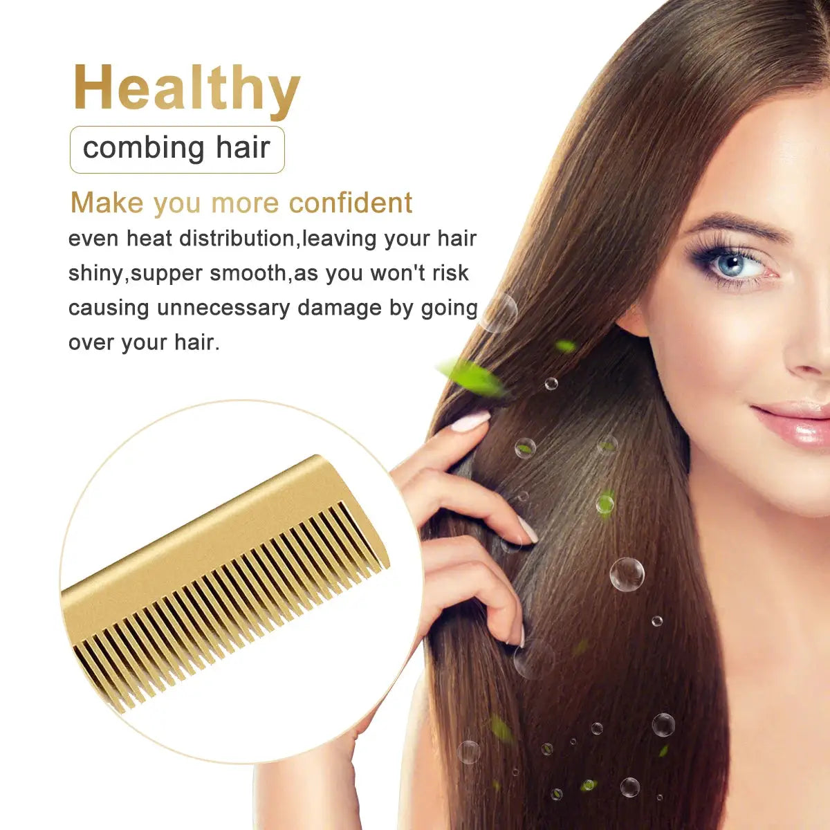 2-in-1 hot comb hair straightener, gold, Simples Market portable travel styling tool