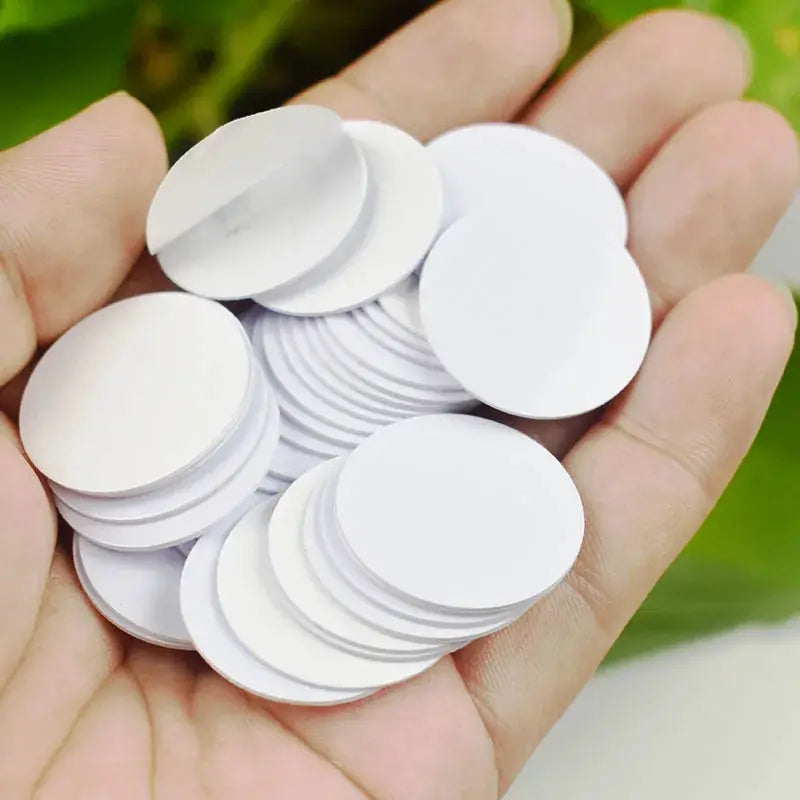 RFID coin tags, 10-pack white with adhesive, 25–30mm TK4100/EM4100 read-only for access control