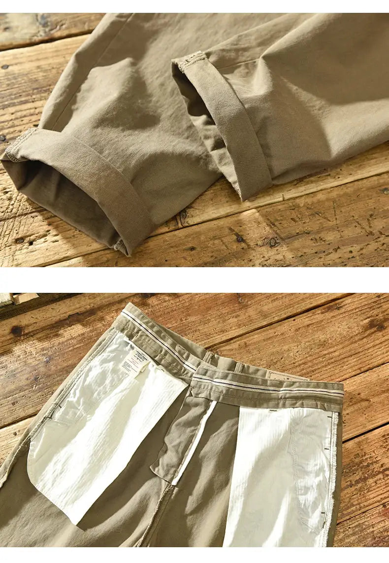 HIQOR men's pure cotton cargo pants by Simples Market, beige, mid-waist, loose fit