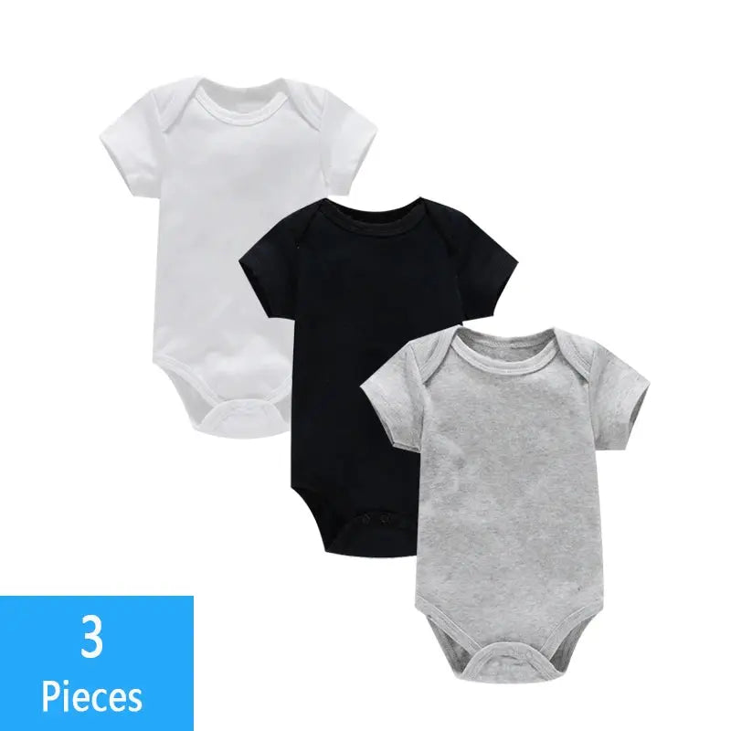 3 Piece Baby Bodysuit Set Cotton Summer Romper For Newborns Boys Girls Solid Color Jumpsuit Clothing