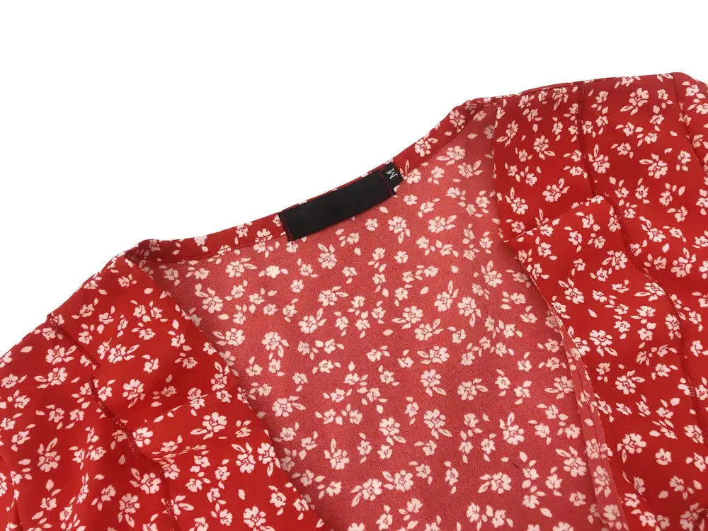 Summer Floral A Line Dress For Women V Neck Ruffles Mini Dress