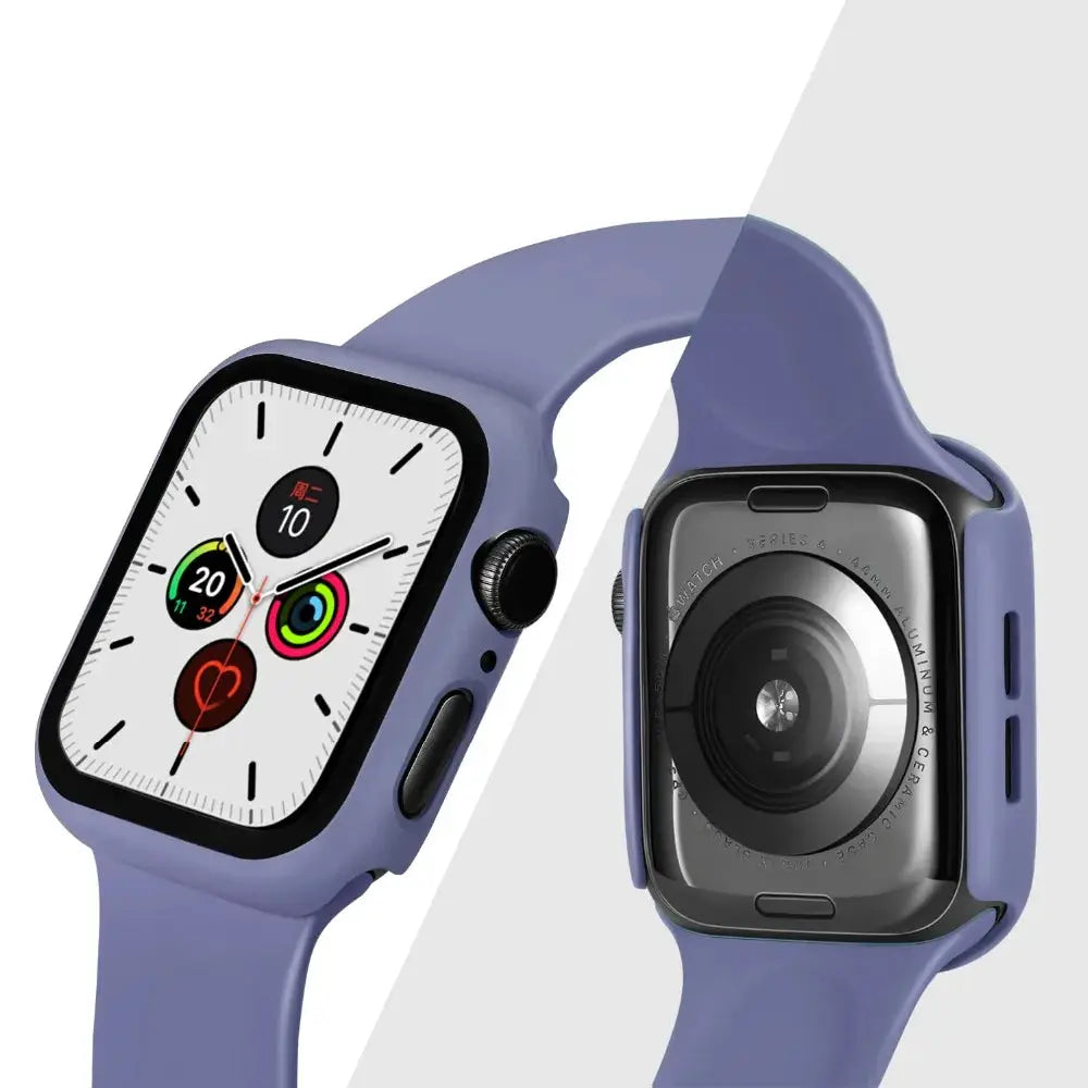 Apple Watch case with tempered glass screen protector in lavender by Simples Market for 40–45mm Series 9–8 SE