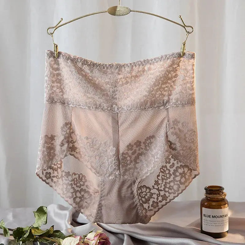 LaceLine Plus Size Women Lace High Waist Panties Mesh Girdle Waist Shaping Underwear Tummy Control Butt Lifter