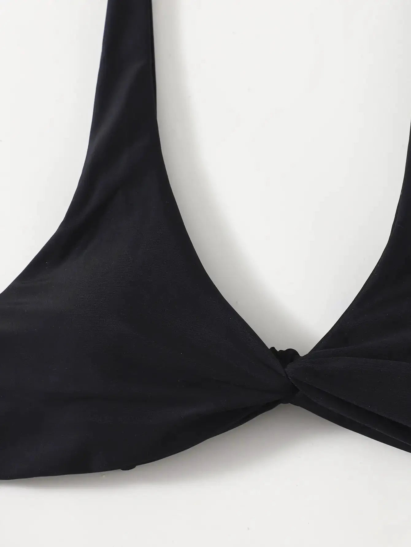 ZTVitality solid black bikini top with front knot and halter straps