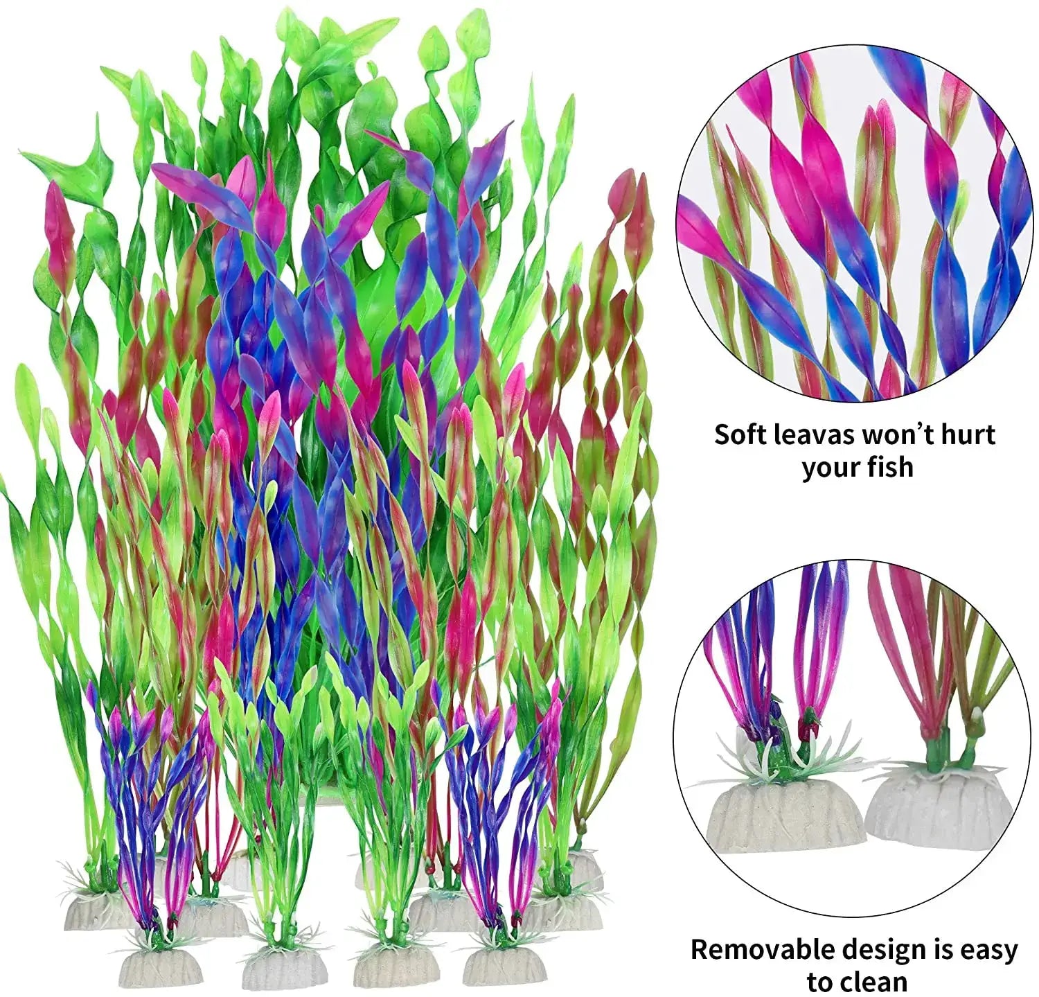 Five Or Ten Pieces Plastic Aquarium Plants Set For Fish Tank Decorations Artificial Seaweed And Water Grass Ceramic Base