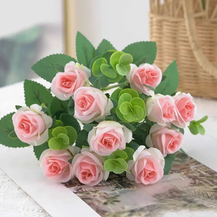 Smr Artificial Flowers Vase For Home Decor Outdoor Garden Christmas Eucalyptus Leaves Silk Roses Bouquet