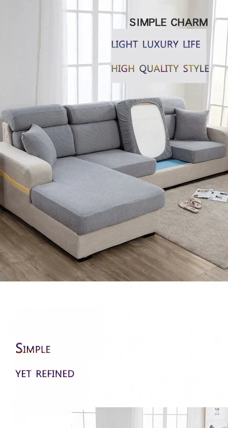 Sofa seat cover set by Simples Market, elastic solid gray protective cushions for sectional sofa
