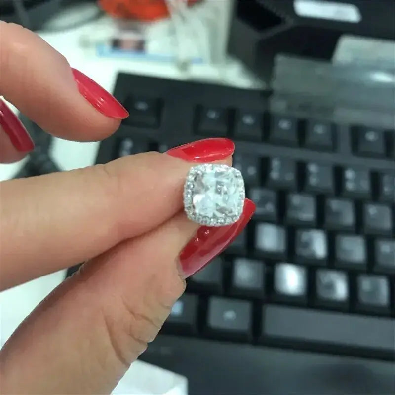 Huitan cushion-shaped cubic zirconia stud earrings with halo setting