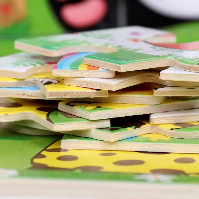 Wooden Puzzles For Kids 9 Or 12 Pieces Cartoon Vehicles And Animals Learning Educational Toys Gift For Children