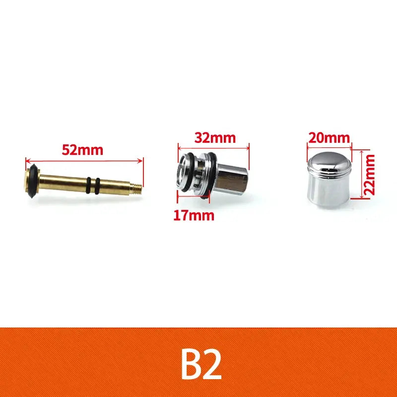 Shower faucet diverter valve repair kit 3-piece set: brass pull rod, metal connector, and chrome cap
