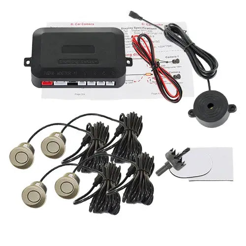Simples Market Hippcron 4-Sensor Car Parking Sensor Kit with buzzer, 12V, black control box and beige probes