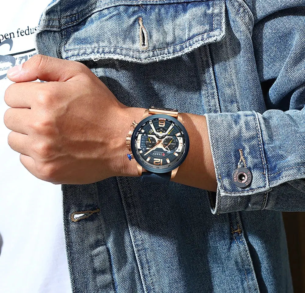 Curren Casual Sport Watch For Men Luxury Military Chronograph With Complete Calendar