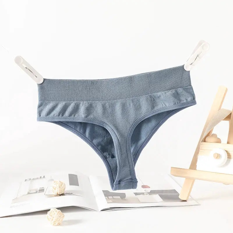 Women’s ribbed high-rise thong underwear in blue-gray
