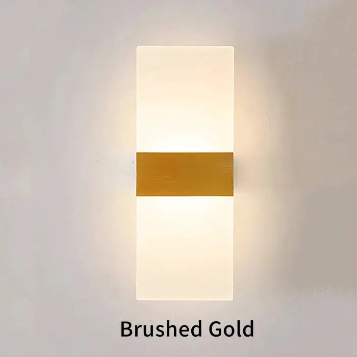 Modern mini LED wall lamp with a brushed gold band and acrylic panels, wall sconce